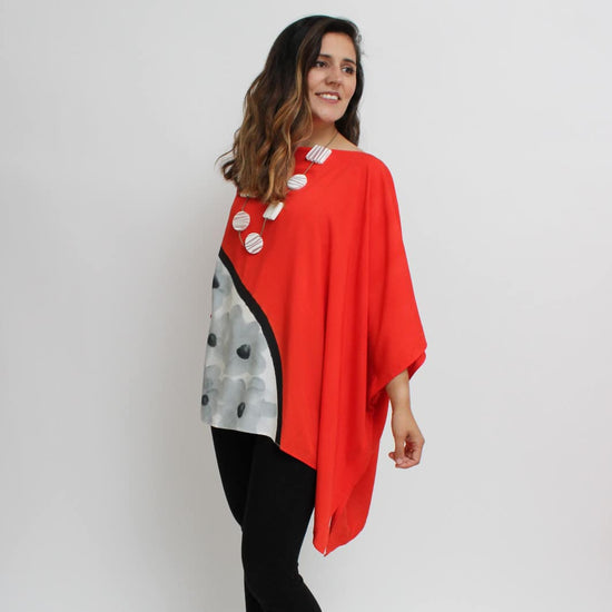 hand painted red floral blouse