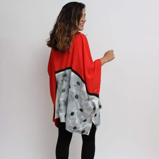 hand painted red floral blouse