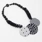 Black and White Fabric Disk Myra Pendant Necklace