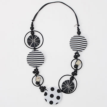 Black and White Fabric Disk Marina Necklace