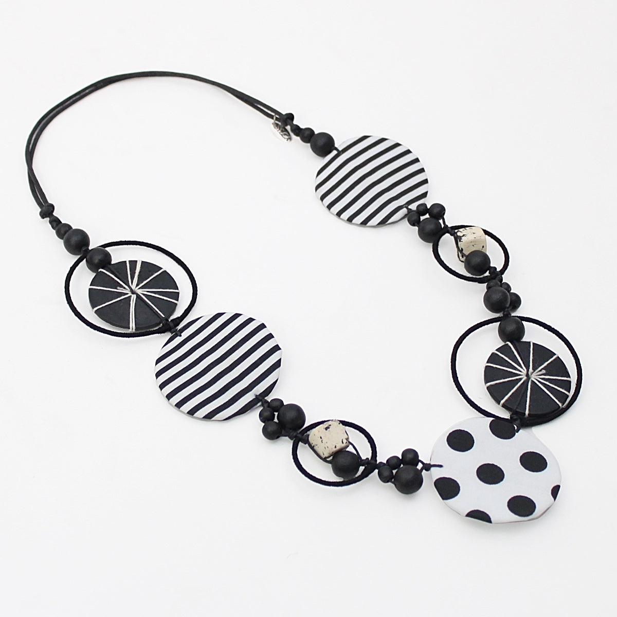 Black and White Fabric Disk Marina Necklace