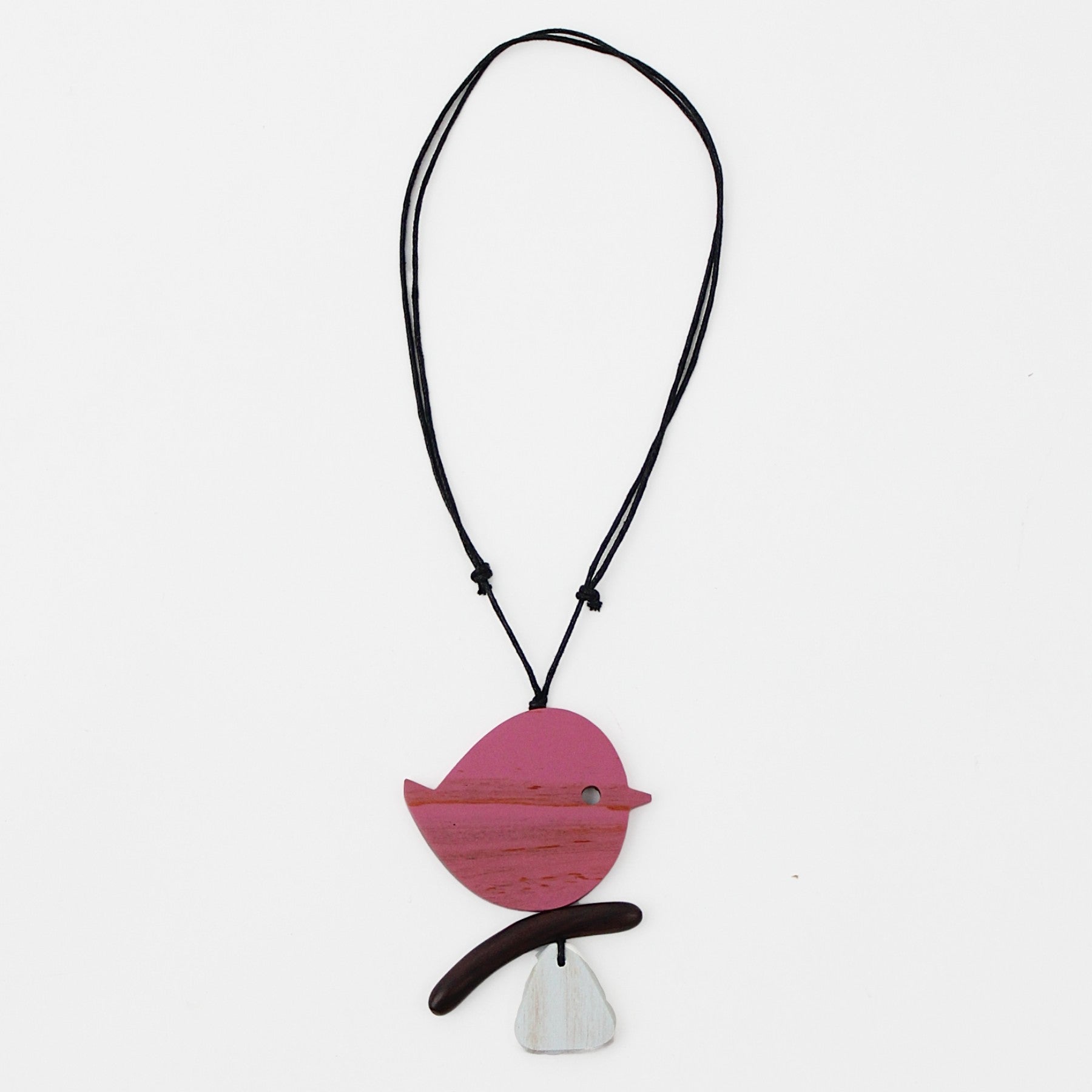 Pink bird wooden necklace