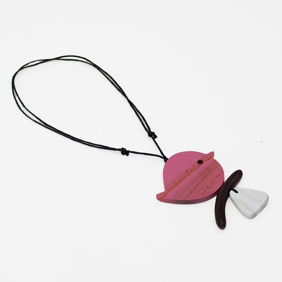Pink bird wooden necklace