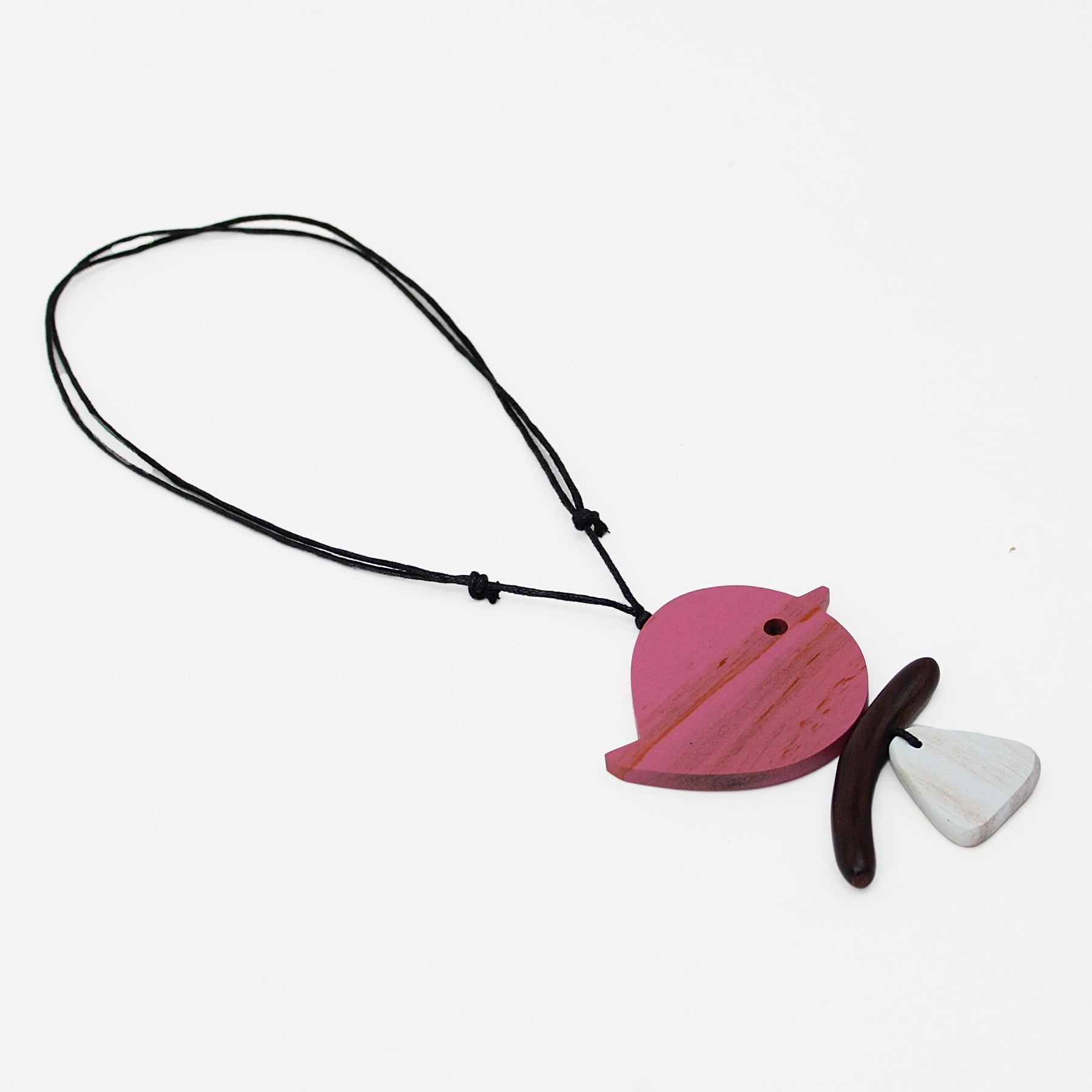 Pink bird wooden necklace