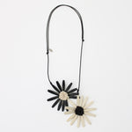 Black and White Amaya Double Flower Statement Necklace - Sylca Designs - Chunky Jewelry 