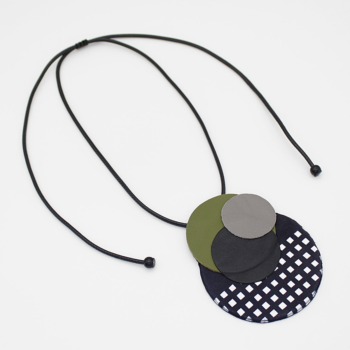 Harper Leather Circle Necklace Olive