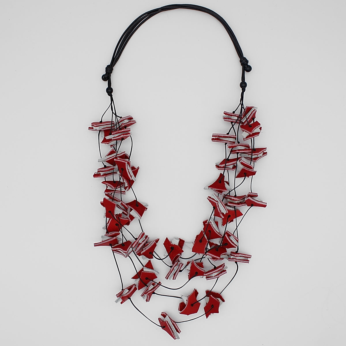 Red Salise Four Strand Leather Necklace