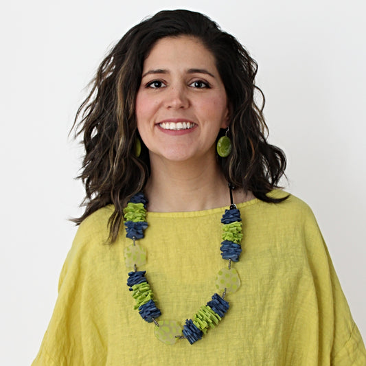 Lime Green Leather Valencia Necklace - Sylca Designs - Chunky Jewelry 