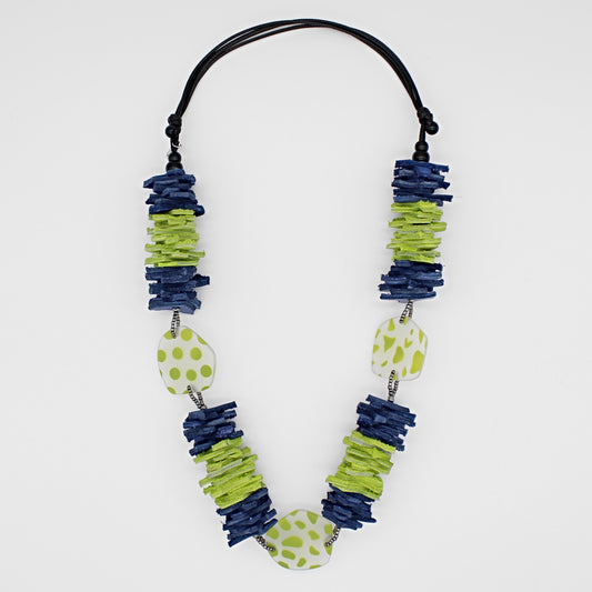 Lime Green Leather Valencia Necklace - Sylca Designs - Chunky Jewelry 