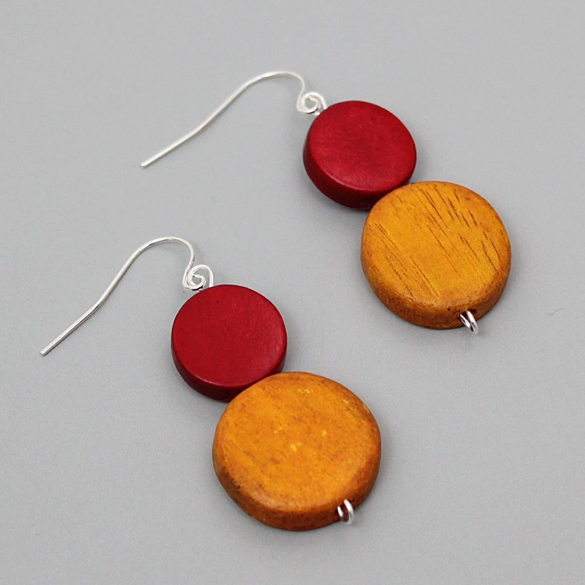 Red and Mustard Double Bead Cina Earrings