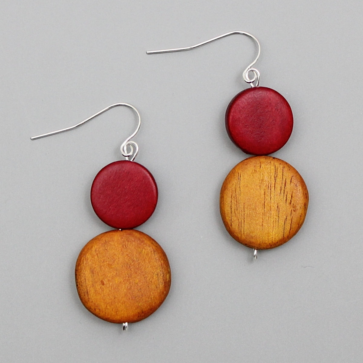Red and Mustard Double Bead Cina Earrings