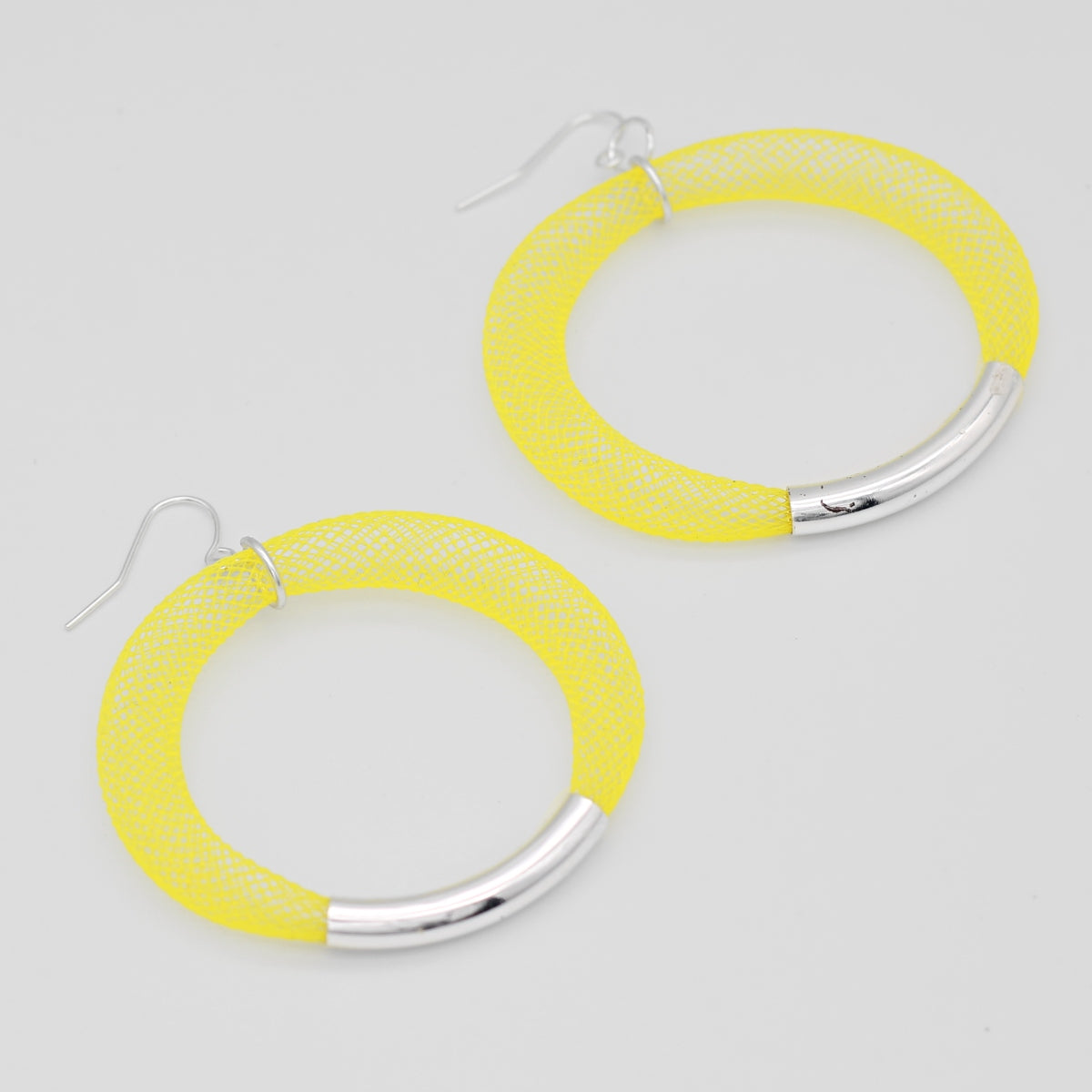Yellow and Silver Mesh Hoop Earring