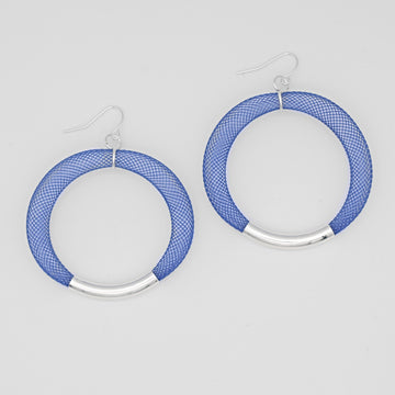 Blue and Silver Mesh Hoop Earring