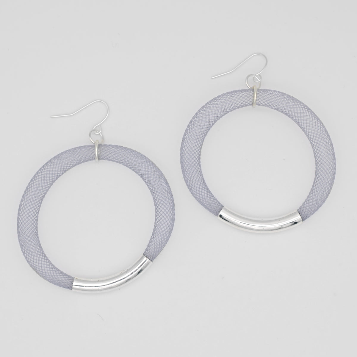Gray and Silver Mesh Hoop Earring