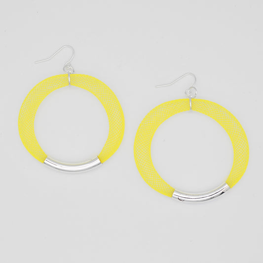 Yellow and Silver Mesh Hoop Earring