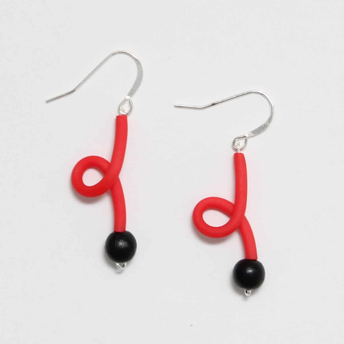 Red rubber tube earrings