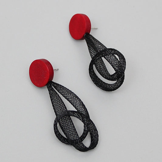 Red Mesh Abstract Earrings