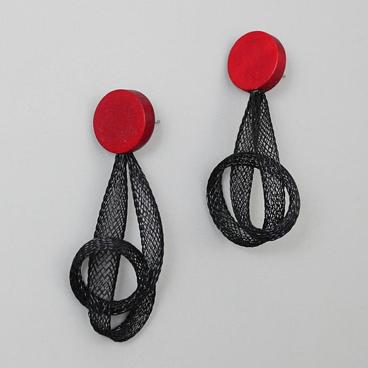 Red Mesh Abstract Earrings