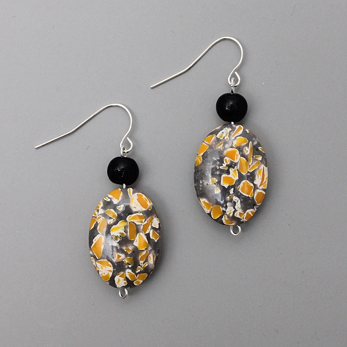 Gray and Yellow Granite Oval Earrings