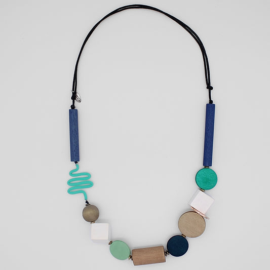 Blue Toned Geometric Jordi Necklace - Sylca Designs - Chunky Jewelry 