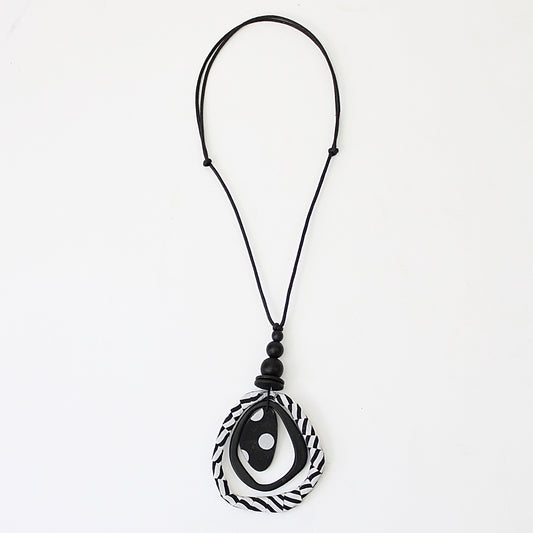 Black and White Fabric Marina Pendant Necklace