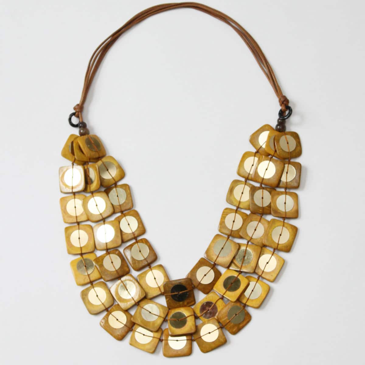 Square Beaded Necklace in Mustard