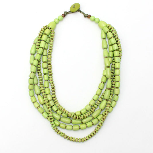 Lime Multi Strand Wood Jordana Necklace - Sylca Designs - Chunky Jewelry 