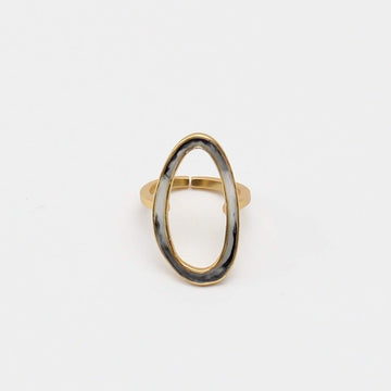 White and Black Oval Statement Ring