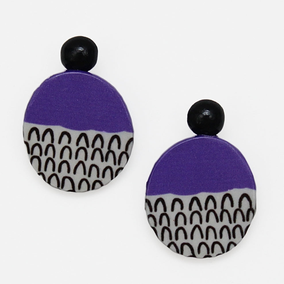Purple Round Decoupage Jolie Earrings