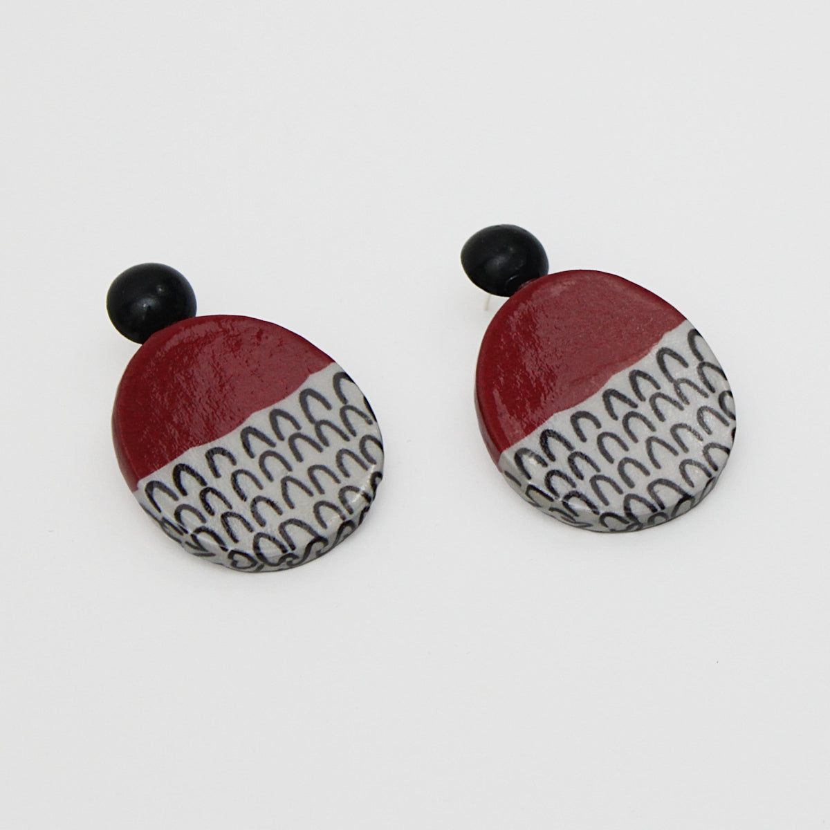 Red Round Decoupage Jolie Earrings
