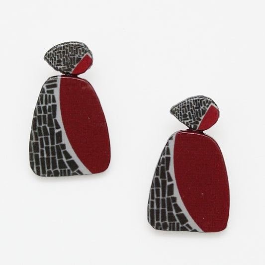 Red Geometric Decoupage Oakley Earrings