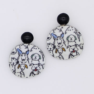White Decoupage Dog Earrings