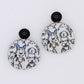 White Decoupage Dog Earrings