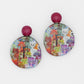 Multi Color Decoupage Cat Earrings