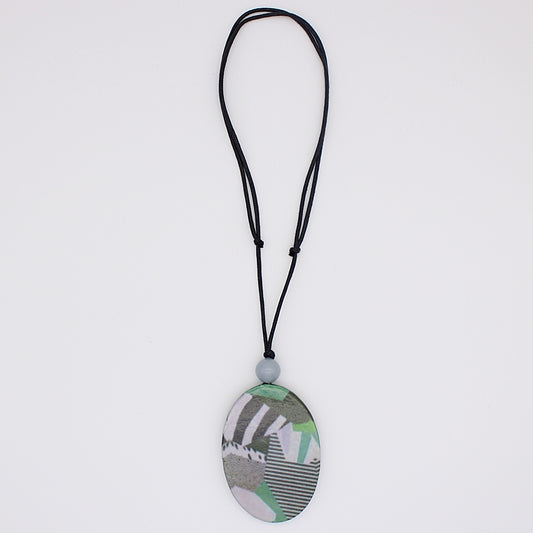 Green and Grey Scenic Decoupage Necklace